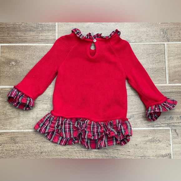 Vineyard Vines Toddler Girl 2T Red Long Sleeve Ruffle Christmas Plaid Sweater - Picture 2 of 10